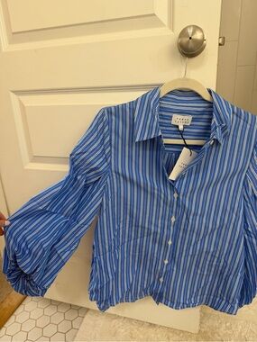 Tanya Taylor Blue and White Striped Shirt
